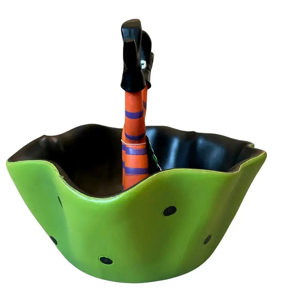 Halloween Witch Legs Candy Bowl 11in Whimsical Trick or Treat Dish NEW